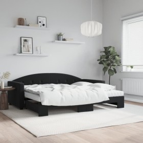 Sofá cama nido con colchón terciopelo negro 90x200 cm