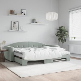 Sofá cama nido con colchón terciopelo gris claro 90x200 cm