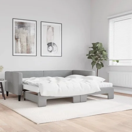 Trundle sofa bed with light gray fabric mattress 90x190 cm by vidaXL, Beds and slatted bases - Ref: Foro24-3196606, Price: 41...