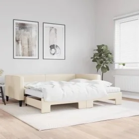 Trundle sofa bed with cream fabric mattress 100x200 cm by vidaXL, Beds and slatted bases - Ref: Foro24-3196605, Price: 425,69...