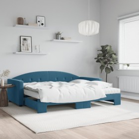 Ausziehbares Schlafsofa mit blauer Samtmatratze 90x200 cm von vidaXL, Betten und Lattenroste - Ref: Foro24-3197324, Preis: 44...