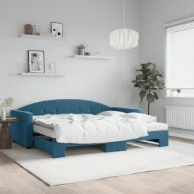 Ausziehbares Schlafsofa mit blauer Samtmatratze 90x200 cm von vidaXL, Betten und Lattenroste - Ref: Foro24-3197324, Preis: 44...
