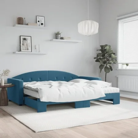 Ausziehbares Schlafsofa mit blauer Samtmatratze 90x200 cm von vidaXL, Betten und Lattenroste - Ref: Foro24-3197324, Preis: 44...