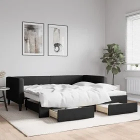 Trundle sofa bed with drawers black fabric 90x200 cm by vidaXL, Beds and slatted bases - Ref: Foro24-3196616, Price: 288,94 €...