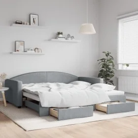 Trundle sofa bed with drawers light gray fabric 100x200 cm by vidaXL, Beds and slatted bases - Ref: Foro24-3197229, Price: 29...