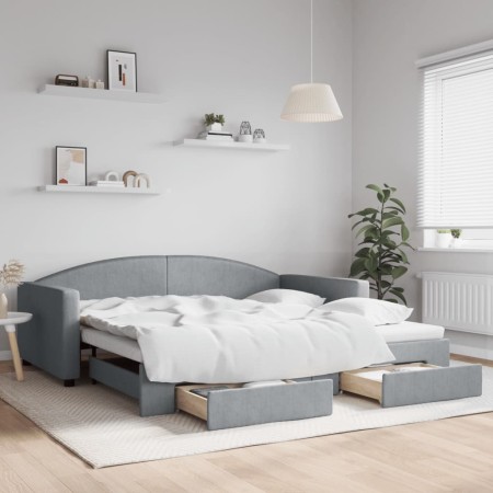 Sofá cama nido con cajones tela gris claro 100x200 cm de vidaXL, Camas y somieres - Ref: Foro24-3197229, Precio: 298,89 €, De...