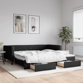 Trundle sofa bed with drawers black fabric 100x200 cm by vidaXL, Beds and slatted bases - Ref: Foro24-3196621, Price: 300,52 ...