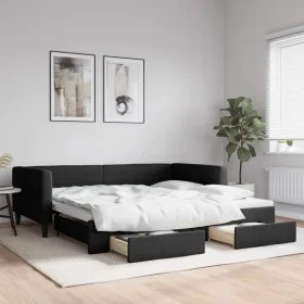 Trundle sofa bed with drawers black fabric 100x200 cm by vidaXL, Beds and slatted bases - Ref: Foro24-3196621, Price: 296,20 ...