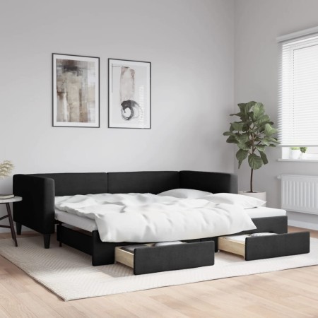 Sofá cama nido con cajones tela negro 100x200 cm de vidaXL, Camas y somieres - Ref: Foro24-3196621, Precio: 305,13 €, Descuen...