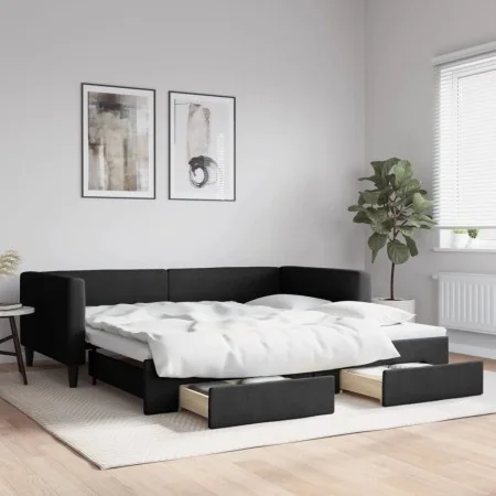 Trundle sofa bed with drawers black fabric 100x200 cm by vidaXL, Beds and slatted bases - Ref: Foro24-3196621, Price: 296,17 ...