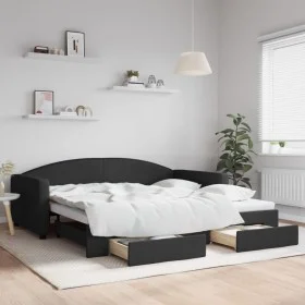 Trundle sofa bed with drawers black fabric 100x200 cm by vidaXL, Beds and slatted bases - Ref: Foro24-3197231, Price: 300,95 ...