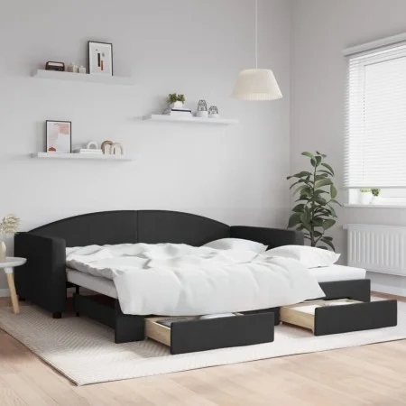 Trundle sofa bed with drawers black fabric 100x200 cm by vidaXL, Beds and slatted bases - Ref: Foro24-3197231, Price: 300,95 ...
