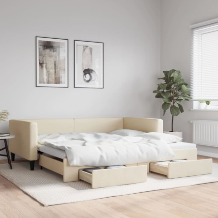 Sofá cama nido con cajones tela color crema 100x200 cm de vidaXL, Camas y somieres - Ref: Foro24-3196623, Precio: 296,57 €, D...