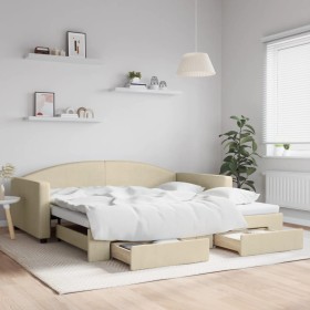 Sofá cama nido con cajones tela color crema 100x200 cm de vidaXL, Camas y somieres - Ref: Foro24-3197233, Precio: 302,90 €, D...