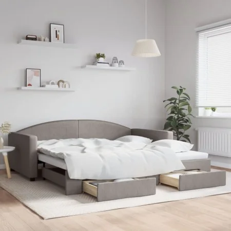Trundle sofa bed with drawers taupe gray fabric 100x200 cm by vidaXL, Beds and slatted bases - Ref: Foro24-3197232, Price: 30...
