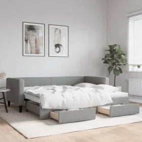 Trundle sofa bed with drawers light gray fabric 90x200 cm by vidaXL, Beds and slatted bases - Ref: Foro24-3196614, Price: 289...