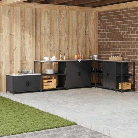 Estante de almacenamiento de cocina con estante Negro Acero en Armarios de cocina | Comprar online en Foro24