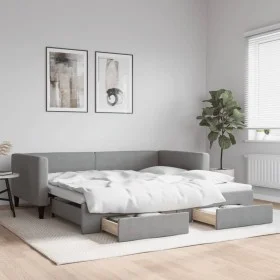 Trundle sofa bed with drawers light gray fabric 100x200 cm by vidaXL, Beds and slatted bases - Ref: Foro24-3196619, Price: 29...