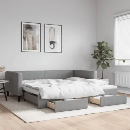 Trundle sofa bed with drawers light gray fabric 100x200 cm by vidaXL, Beds and slatted bases - Ref: Foro24-3196619, Price: 29...
