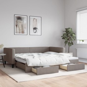 Trundle sofa bed with drawers taupe gray fabric 100x200 cm by vidaXL, Beds and slatted bases - Ref: Foro24-3196622, Price: 30...
