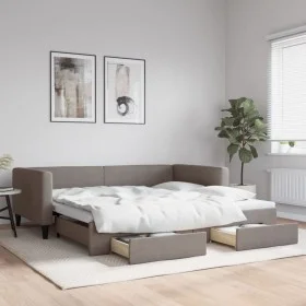 Trundle sofa bed with drawers taupe gray fabric 100x200 cm by vidaXL, Beds and slatted bases - Ref: Foro24-3196622, Price: 29...