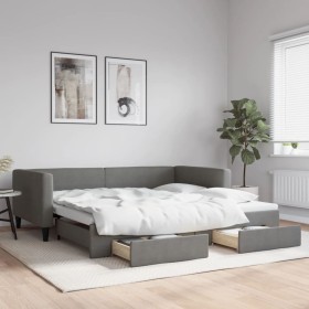 Trundle sofa bed with drawers dark gray fabric 100x200 cm by vidaXL, Beds and slatted bases - Ref: Foro24-3196620, Price: 259...
