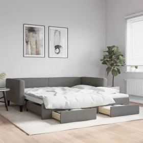 Trundle sofa bed with drawers dark gray fabric 100x200 cm by vidaXL, Beds and slatted bases - Ref: Foro24-3196620, Price: 298...
