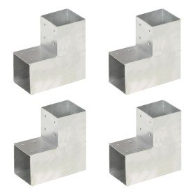 Conectores de postes en L 4 uds metal galvanizado 101x101 mm