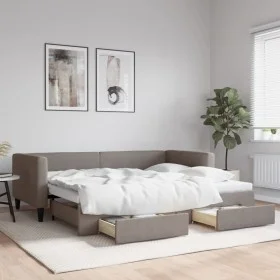 Trundle sofa bed with drawers taupe gray fabric 90x200 cm by vidaXL, Beds and slatted bases - Ref: Foro24-3196617, Price: 289...