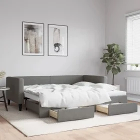Trundle sofa bed with drawers dark gray fabric 90x190 cm by vidaXL, Beds and slatted bases - Ref: Foro24-3196625, Price: 307,...