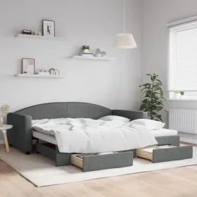 Trundle sofa bed with drawers dark gray fabric 100x200 cm by vidaXL, Beds and slatted bases - Ref: Foro24-3197230, Price: 299...