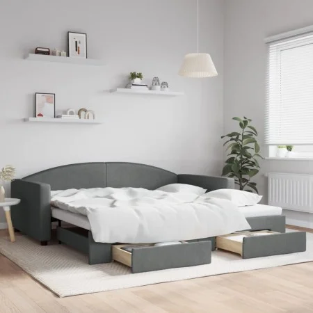 Trundle sofa bed with drawers dark gray fabric 100x200 cm by vidaXL, Beds and slatted bases - Ref: Foro24-3197230, Price: 299...
