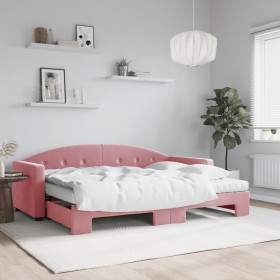 Sofá cama nido con colchón terciopelo rosa 80x200 