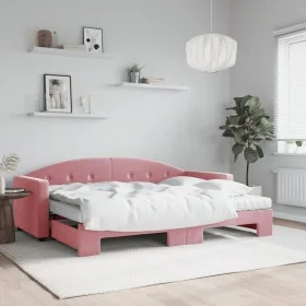 Trundle sofa bed with pink velvet mattress 80x200 cm by vidaXL, Beds and slatted bases - Ref: Foro24-3197321, Price: 415,88 €...