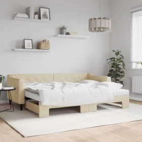 Trundle sofa bed with cream fabric mattress 80x200 cm by vidaXL, Beds and slatted bases - Ref: Foro24-3197443, Price: 419,04 ...