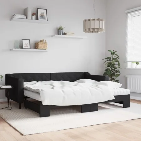 Trundle sofa bed with black fabric mattress 90x200 cm by vidaXL, Beds and slatted bases - Ref: Foro24-3197446, Price: 442,26 ...