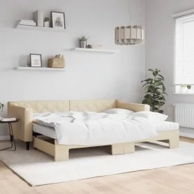 Trundle sofa bed with cream fabric mattress 90x200 cm by vidaXL, Beds and slatted bases - Ref: Foro24-3197448, Price: 442,26 ...