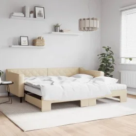 Trundle sofa bed with cream fabric mattress 100x200 cm by vidaXL, Beds and slatted bases - Ref: Foro24-3197453, Price: 432,30...