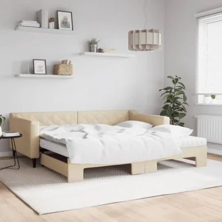 Trundle sofa bed with cream fabric mattress 100x200 cm by vidaXL, Beds and slatted bases - Ref: Foro24-3197453, Price: 432,30...