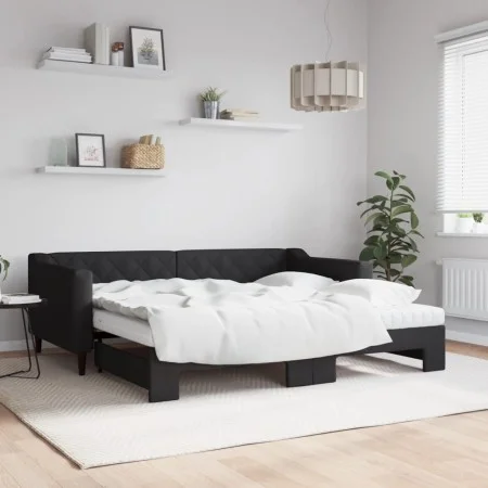 Trundle sofa bed with black fabric mattress 90x190 cm by vidaXL, Beds and slatted bases - Ref: Foro24-3197456, Price: 404,26 ...