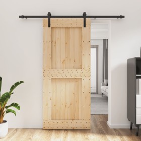 Puerta corredera con herrajes madera maciza de pino 90x210 cm