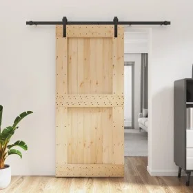 Schiebetür mit Beschlägen aus massivem Kiefernholz, 95 x 210 cm von vidaXL, Türen - Ref: Foro24-3202996, Preis: 180,65 €, Rab...