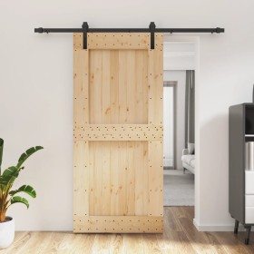Puerta corredera con herrajes madera maciza de pino 95x210 cm