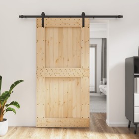 Puerta corredera con herrajes madera maciza de pino 100x210 cm