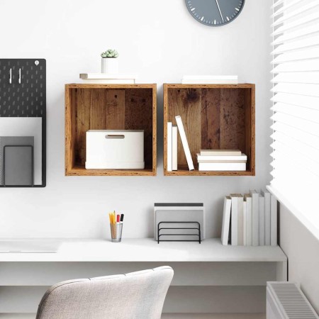 Mueble de pared con estante 2 pcs Madera vieja 37 x 37 x 37 cm