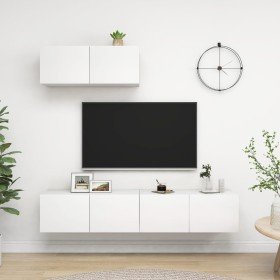 Mueble de TV 3 piezas de madera de ingeniería blanco