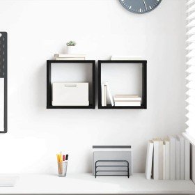 Estantes de pared con estante 2 pcs Roble Negro 26 x 15 x 26 cm