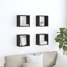 Estantes de pared con estante 4 pcs Roble negro 26 x 15 x 26 cm