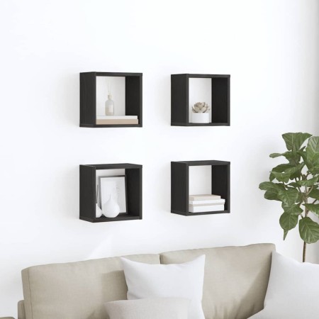 Estantes de pared con estante 4 pcs Roble negro 26 x 15 x 26 cm