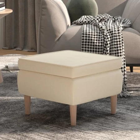 Stool with wooden legs upholstered in cream fabric by vidaXL, Folding stools and chairs - Ref: Foro24-329455, Price: 75,35 €,...